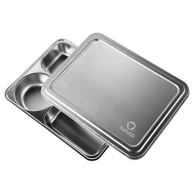 Stainless steel 5 compartment plates canteen plates lunch tray with soup pool and  stainless steel lid