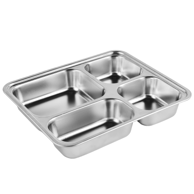 Stainless steel 4 compartment plates canteen plates lunch tray with stainless steel lid