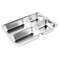 Stainless steel 4 compartment plates canteen plates lunch tray with stainless steel lid