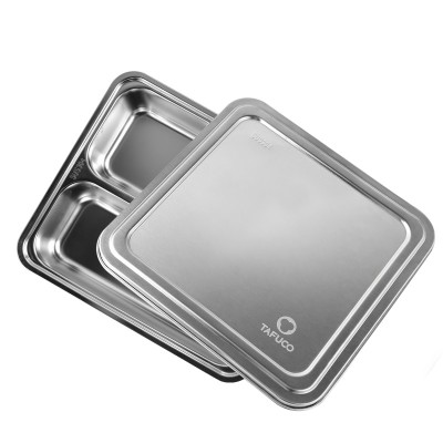 Stainless steel 3 compartment plates canteen plates lunch tray with stainless steel lid